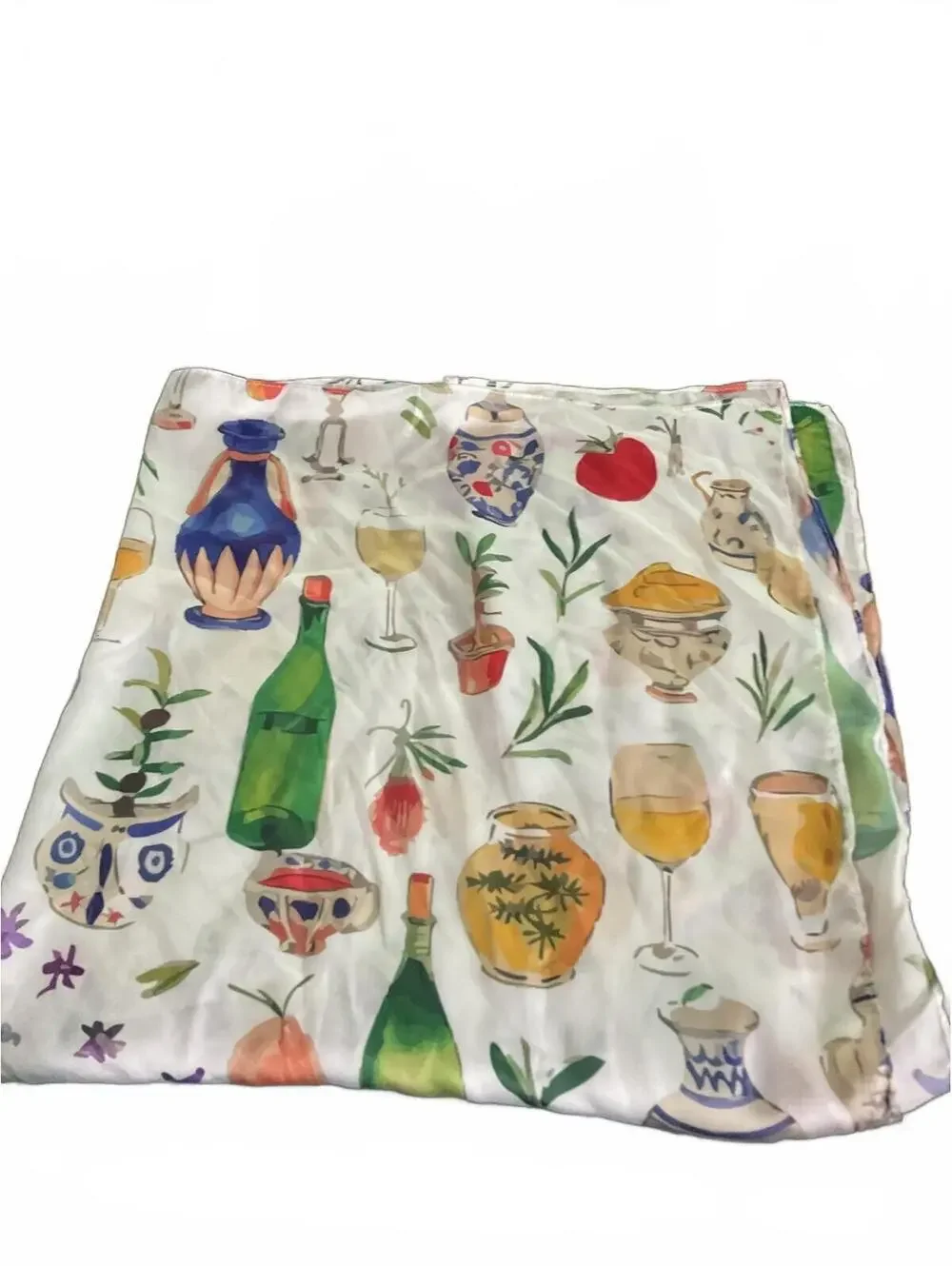 Colorful Vase, Wine Bottle, Vegtable Plant Print Scarf